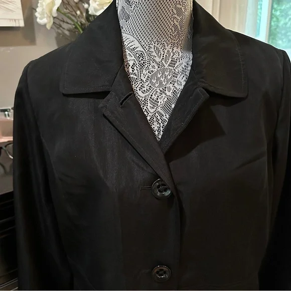 Relativity Black Button Front Trench Coat Size Large - Picture 3 of 16